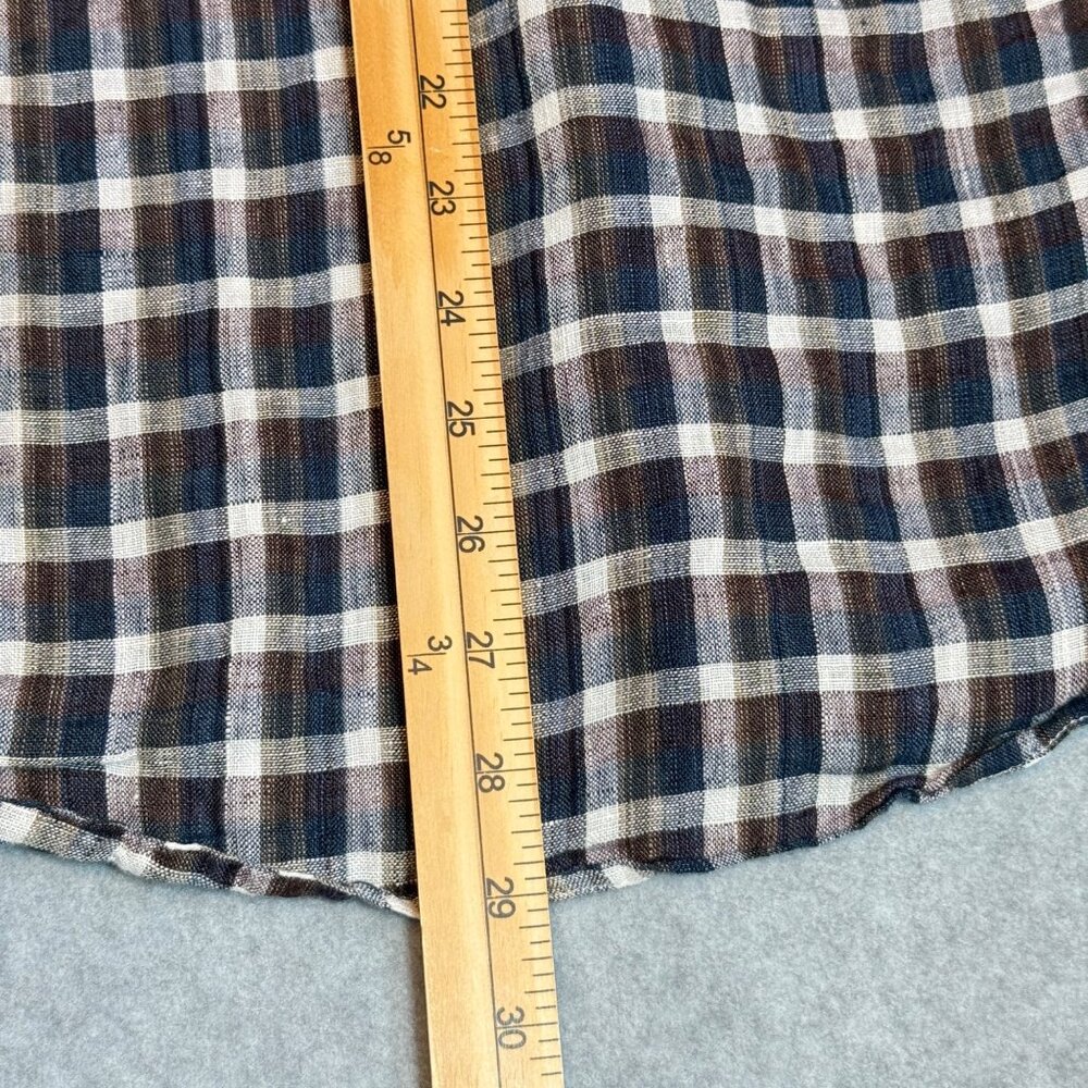 Cigar Couture Mens Medium Plaid Linen Button-Up Shirt Blue Brown Beige - Picture 6 of 8